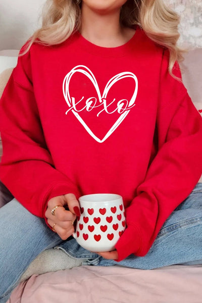 Women's Red Valentine's Heart Sketch Graphic Sweatshirt