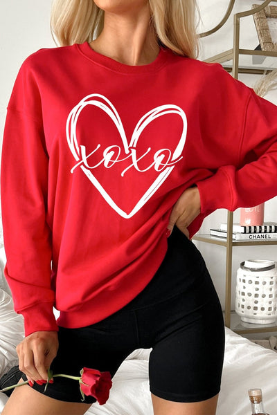 Women's Red Valentine's Heart Sketch Graphic Sweatshirt