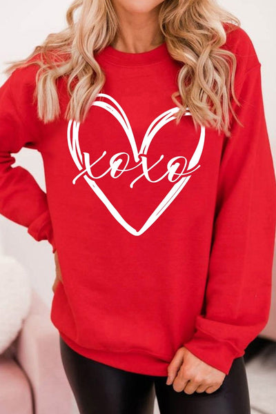 Women's Red Valentine's Heart Sketch Graphic Sweatshirt