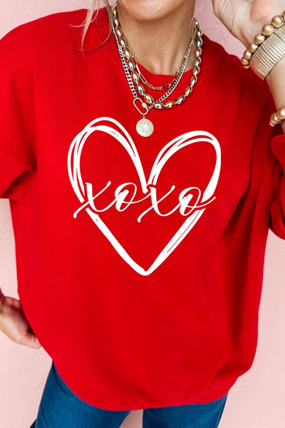 Women's Red Valentine's Heart Sketch Graphic Sweatshirt