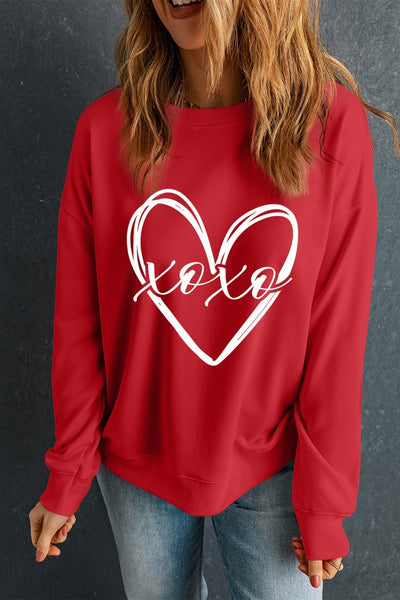 Women's Red Valentine's Heart Sketch Graphic Sweatshirt