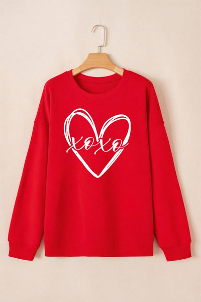 Women's Red Valentine's Heart Sketch Graphic Sweatshirt