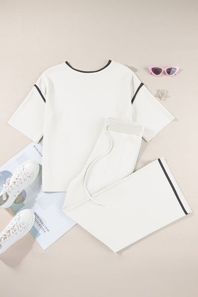 Women's Relaxed Colorblock Knit Two-Piece Pant Set in Alabaster