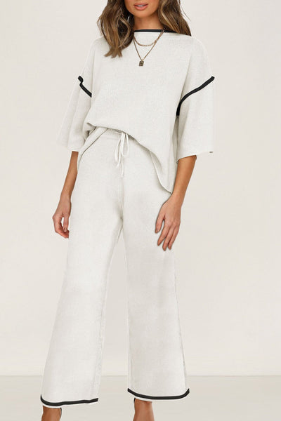 Women's Relaxed Colorblock Knit Two-Piece Pant Set in Alabaster