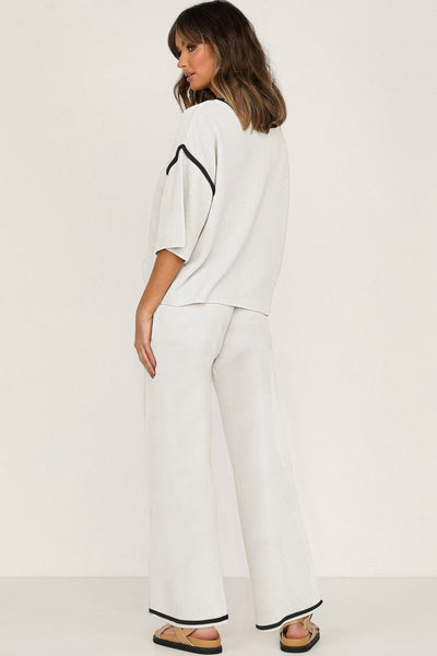 Women's Relaxed Colorblock Knit Two-Piece Pant Set in Alabaster