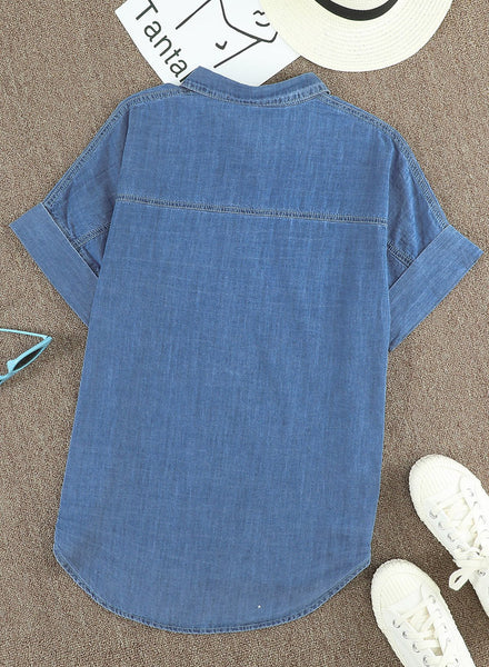 Women's Relaxed Light Wash Short Sleeve Denim Shirt