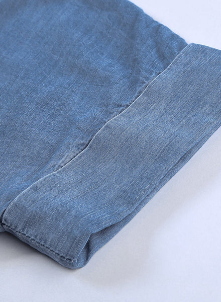 Women's Relaxed Light Wash Short Sleeve Denim Shirt