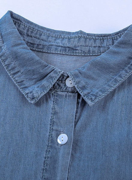 Women's Relaxed Light Wash Short Sleeve Denim Shirt