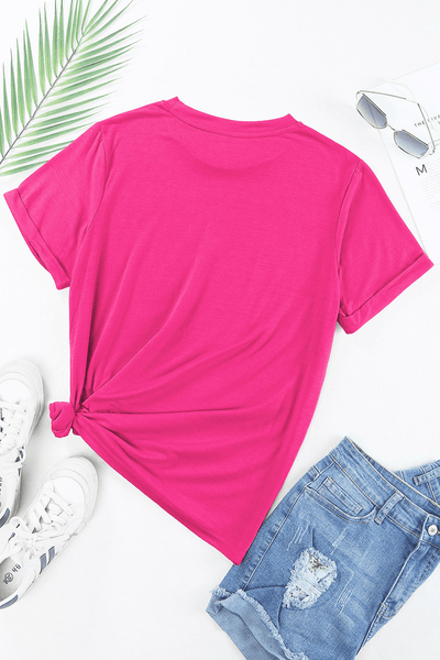 Women's Rhinestone Heart Graphic Tee in Rose Red