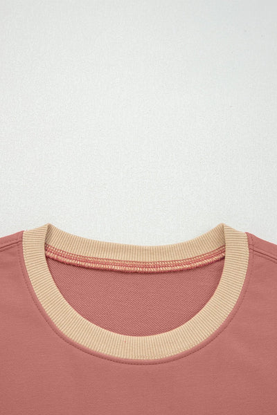 Women's Rose Pink Contrast Star Patchwork Pullover Sweatshirt