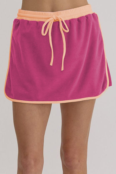 Women's Rose Red and Terracotta Color Block Skort Set with Cinch Waist with practical styling and dependable silhouette control.