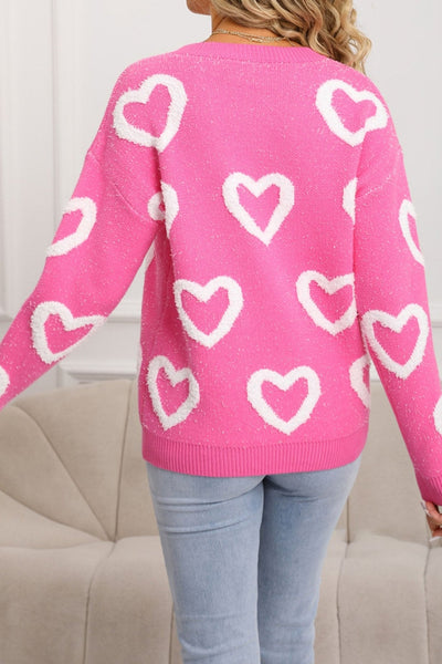 Women's Rose Red Chenille Heart Knit Sweater in Sweaters