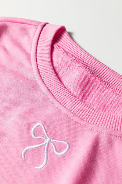 Women's Sachet Pink Bow Embroidered Sweatshirt and Shorts Set