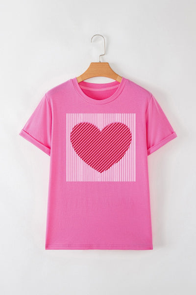 Women's Sachet Pink Heart Graphic Tee with Striped Detail