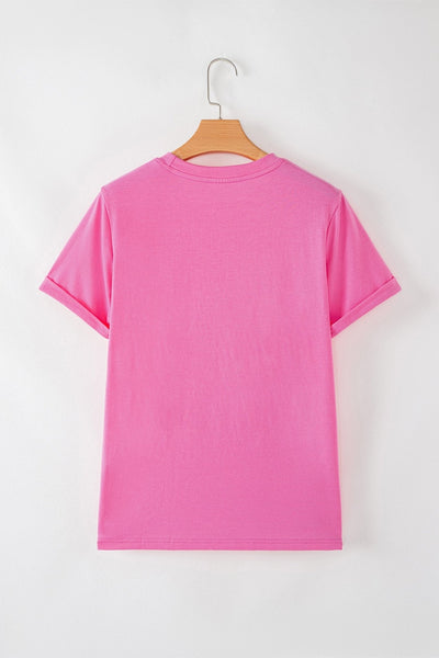 Women's Sachet Pink Heart Graphic Tee with Striped Detail