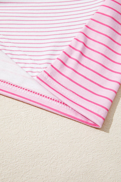 Women's Sachet Pink Patchwork Striped Long Sleeve Knit Top