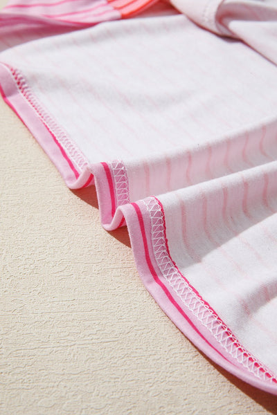 Women's Sachet Pink Patchwork Striped Long Sleeve Knit Top