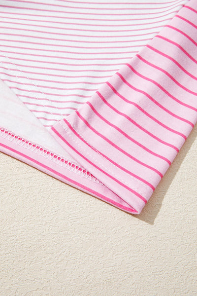 Women's Sachet Pink Patchwork Striped Long Sleeve Knit Top