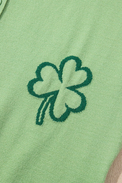 Women's Sage Green Clover Jacquard Short Sleeve Cardigan