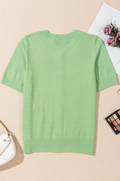 Women's Sage Green Clover Jacquard Short Sleeve Cardigan