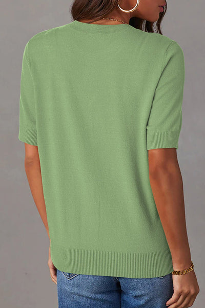 Women's Sage Green Clover Jacquard Short Sleeve Cardigan