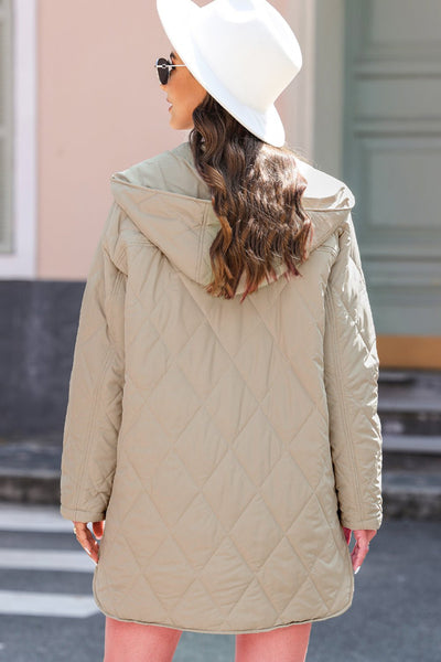 Women's Sage Green Diamond Quilted Hooded Puffer Coat