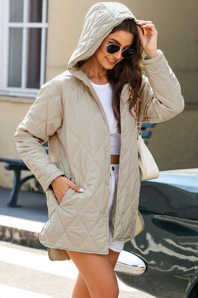Women's Sage Green Diamond Quilted Hooded Puffer Coat