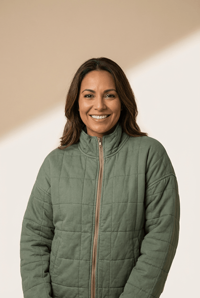 Women's Sage Green Quilted Zip-Up Jacket with Mock Neck