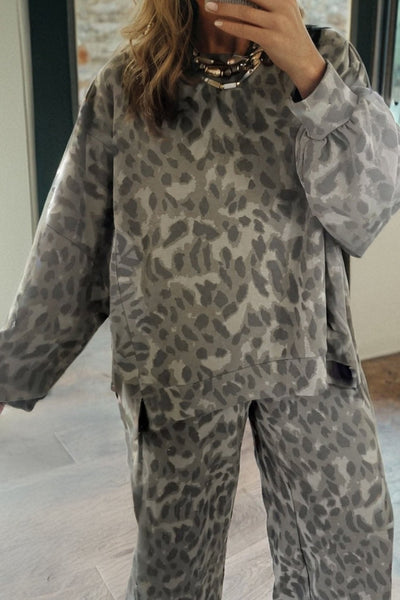 Women's Sage Leopard Print Two-Piece French Terry Pant Set