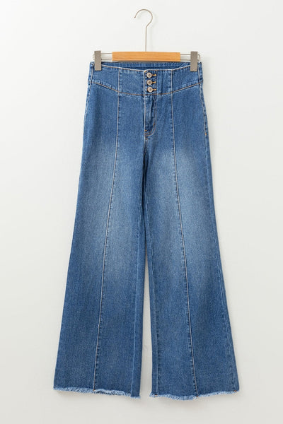 Women's Sail Blue High-Waisted Button Fly Flare Jeans