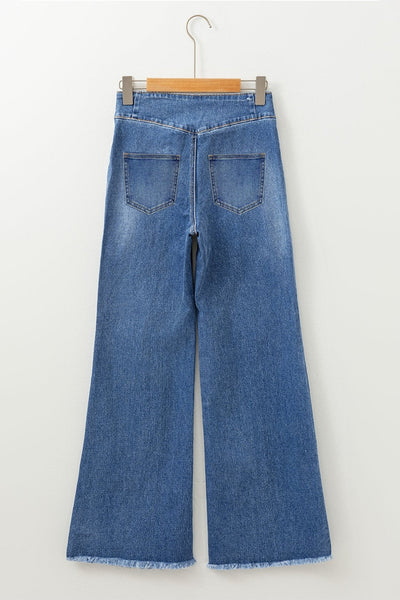 Women's Sail Blue High-Waisted Button Fly Flare Jeans