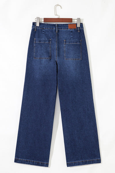 Women's Sail Blue High-Waisted Wide-Leg Jeans with Patch Pockets