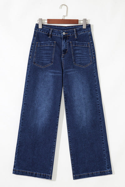 Women's Sail Blue High-Waisted Wide-Leg Jeans with Patch Pockets