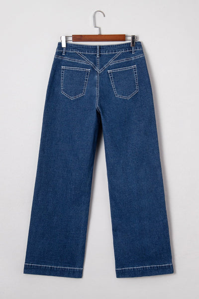 Women's Sail Blue High-Waisted Wide Leg Western Jeans