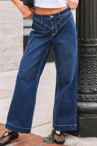 Women's Sail Blue High-Waisted Wide Leg Western Jeans