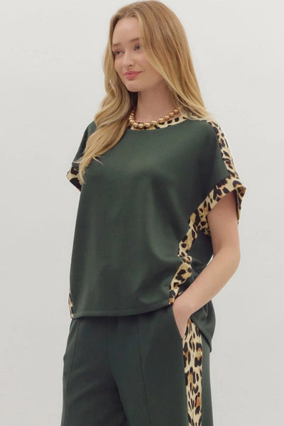 Women's Sea Green Leopard Print Relaxed Fit T-Shirt