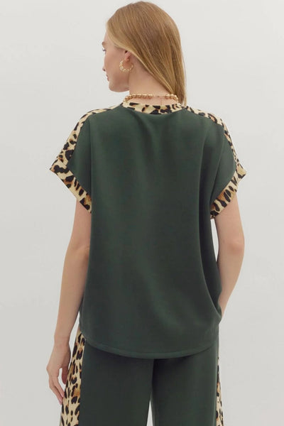 Women's Sea Green Leopard Print Relaxed Fit T-Shirt