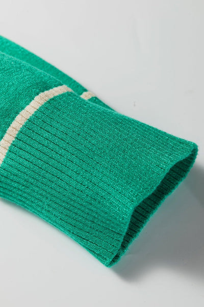 Women's Sea Green Viscose Blend Relaxed Knit Sweater with Trim