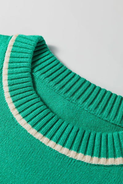 Women's Sea Green Viscose Blend Relaxed Knit Sweater with Trim