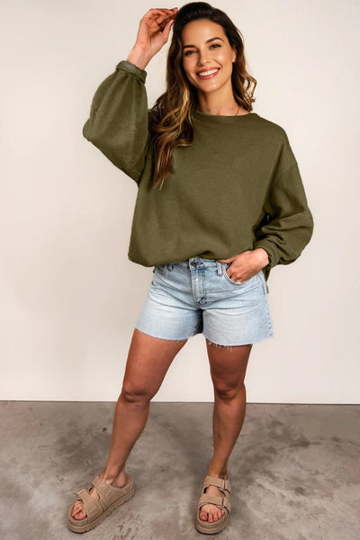 Women's Seagrass Ribbed Relaxed Long Sleeve Top
