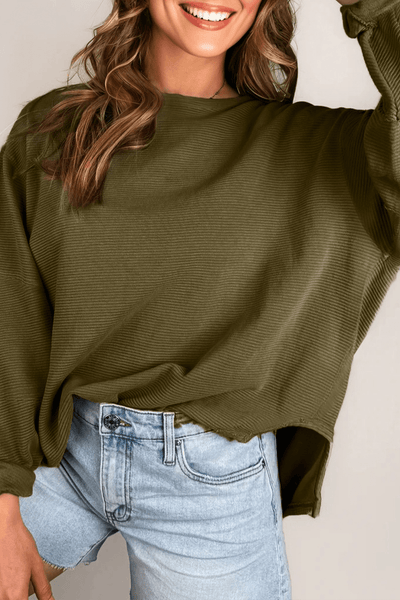 Women's Seagrass Ribbed Relaxed Long Sleeve Top