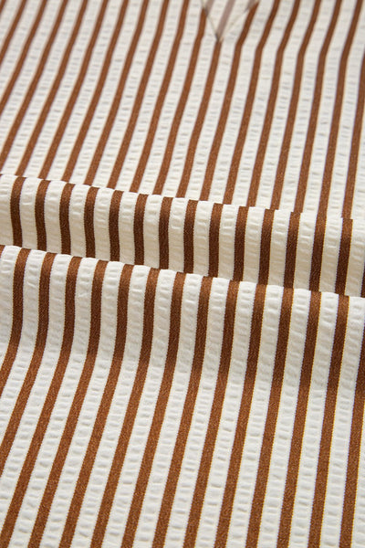 Women's Seersucker Striped Ruffle Blouse with Bow Cuffs