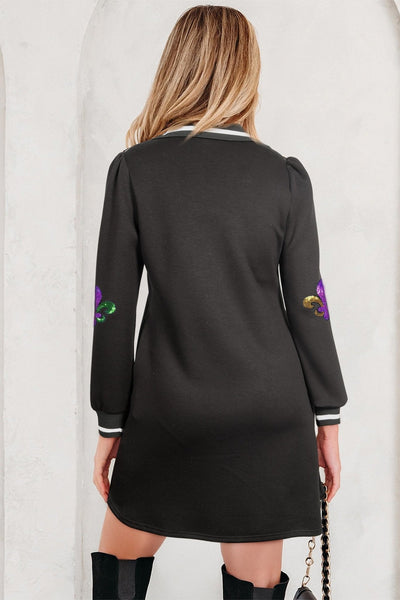 Women's Sequin Fleur-de-lis Mardi Gras Sweatshirt Dress