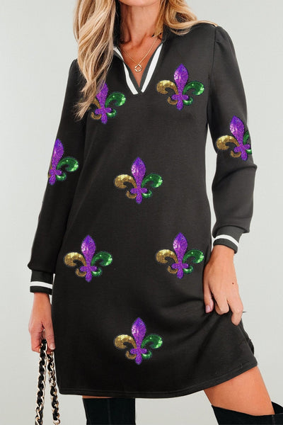 Women's Sequin Fleur-de-lis Mardi Gras Sweatshirt Dress