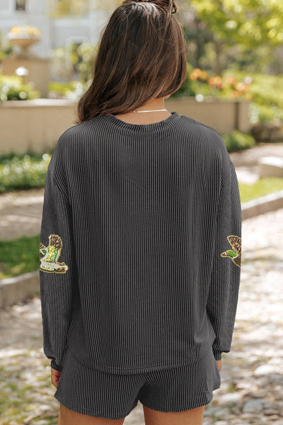 Women's Sequin Mallard Ribbed Knit Two-Piece Set in Carbon Grey