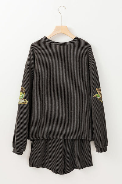Women's Sequin Mallard Ribbed Knit Two-Piece Set in Carbon Grey