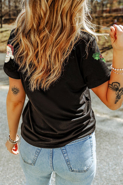 Women's Sequin Santa Embellished Holiday Graphic Tee