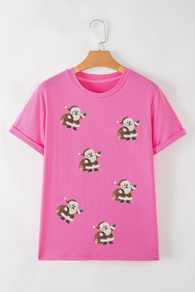 Women's Sequin Santa Graphic Tee in Sachet Pink