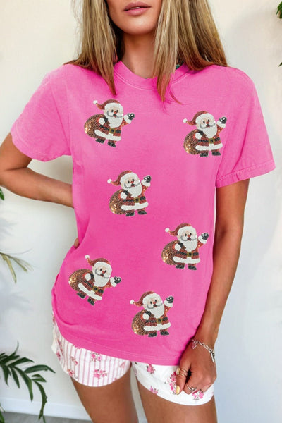 Women's Sequin Santa Graphic Tee in Sachet Pink