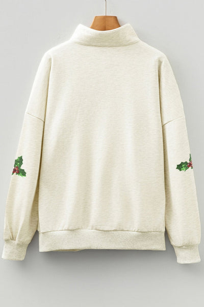Women's Sequin Santa Quarter-Zip Christmas Sweatshirt